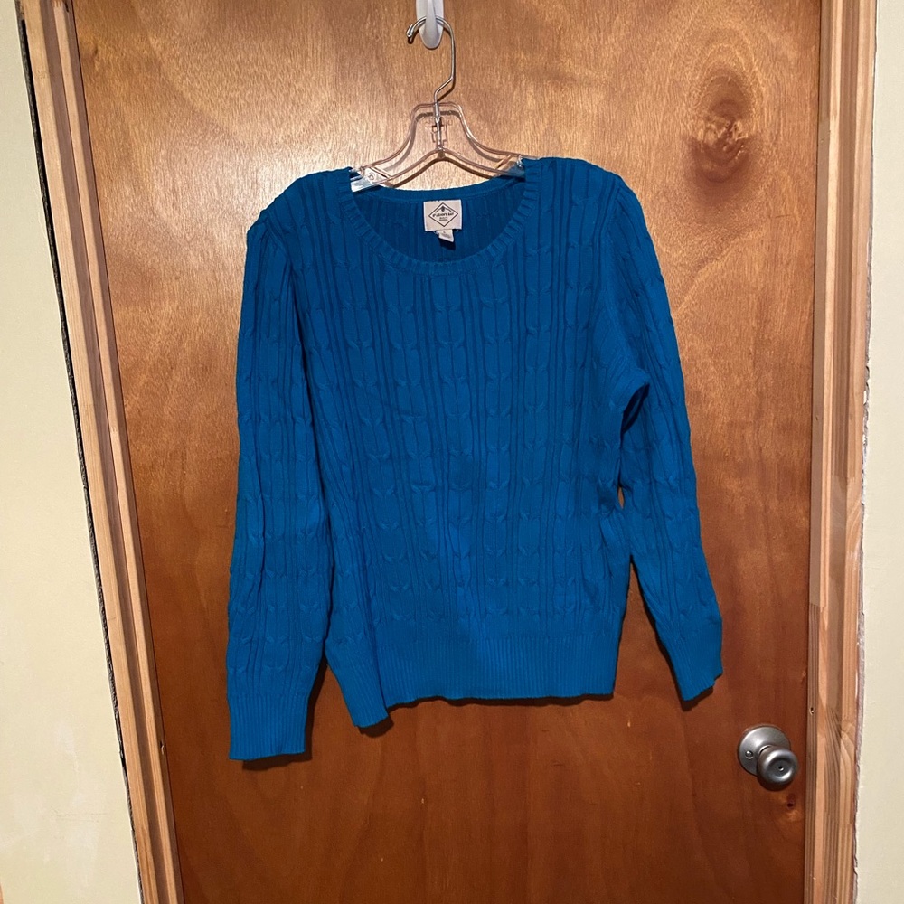 Blue cable knit sweater